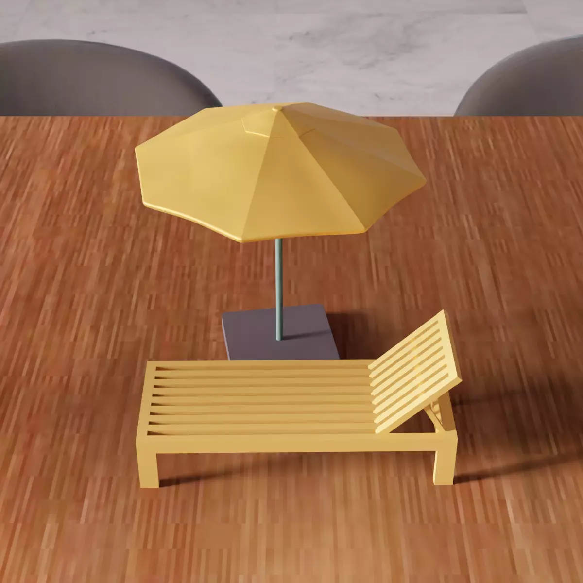 Miniature Sunbed And Umbrella Set - 365 3D print model_4