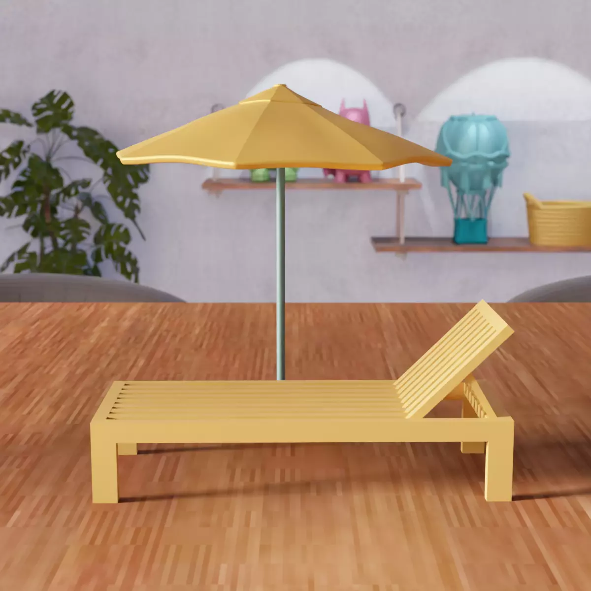 Miniature Sunbed And Umbrella Set - 365 3D print model_3