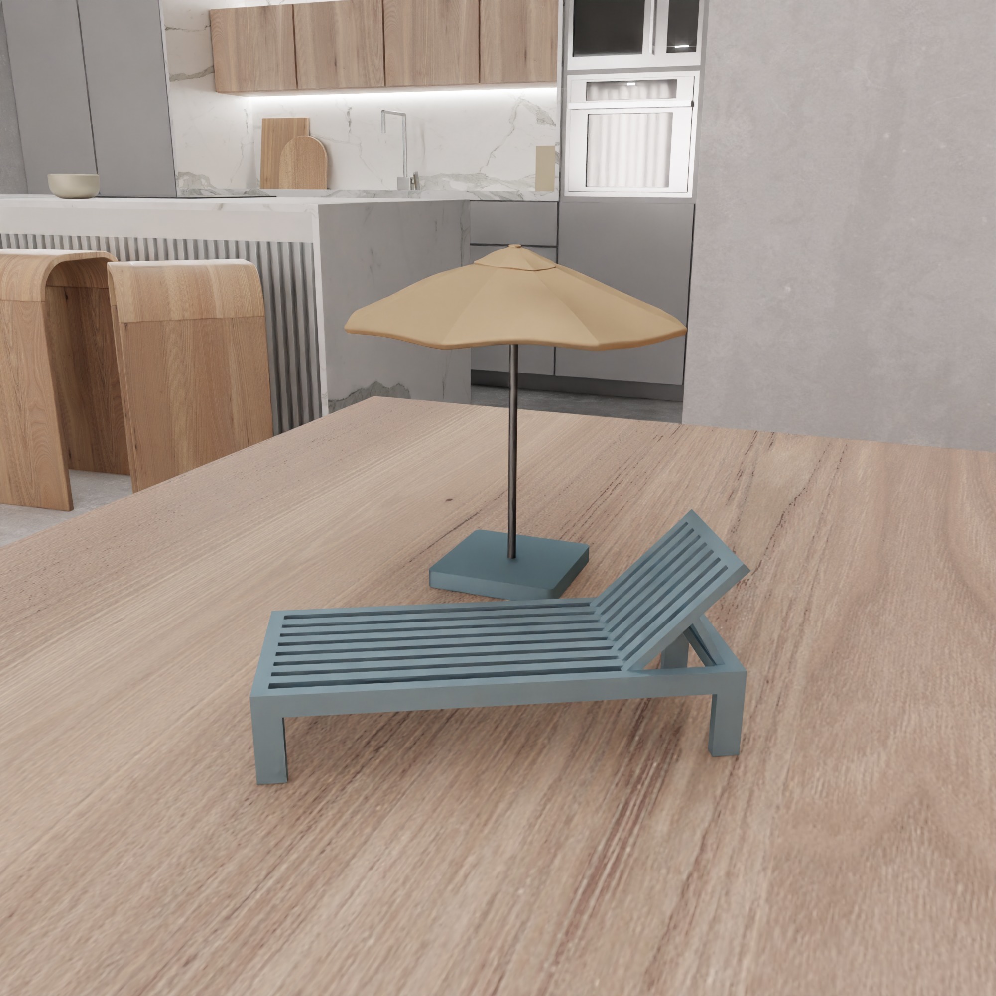 Miniature Sunbed And Umbrella Set - 365 3D print model_10