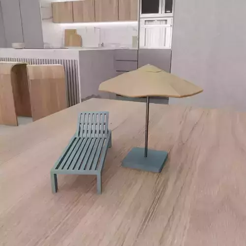 Miniature Sunbed with Umbrella 3D print model