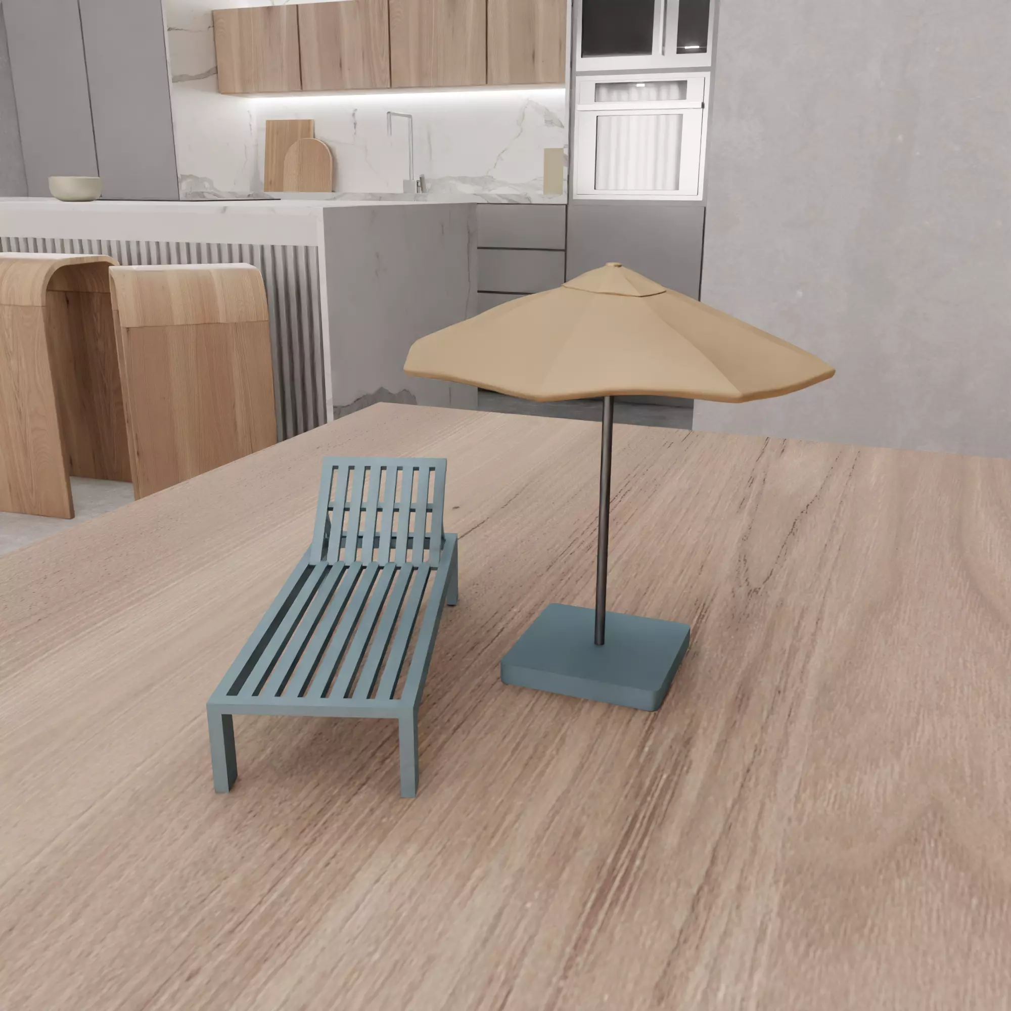 Miniature Sunbed And Umbrella Set - 365 3D print model_8