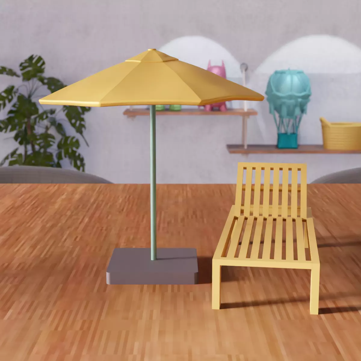 Miniature Sunbed And Umbrella Set - 365 3D print model_0