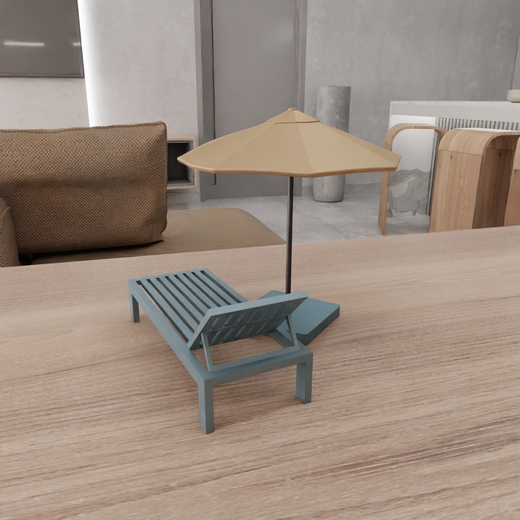 Miniature Sunbed And Umbrella Set - 365 3D print model_12