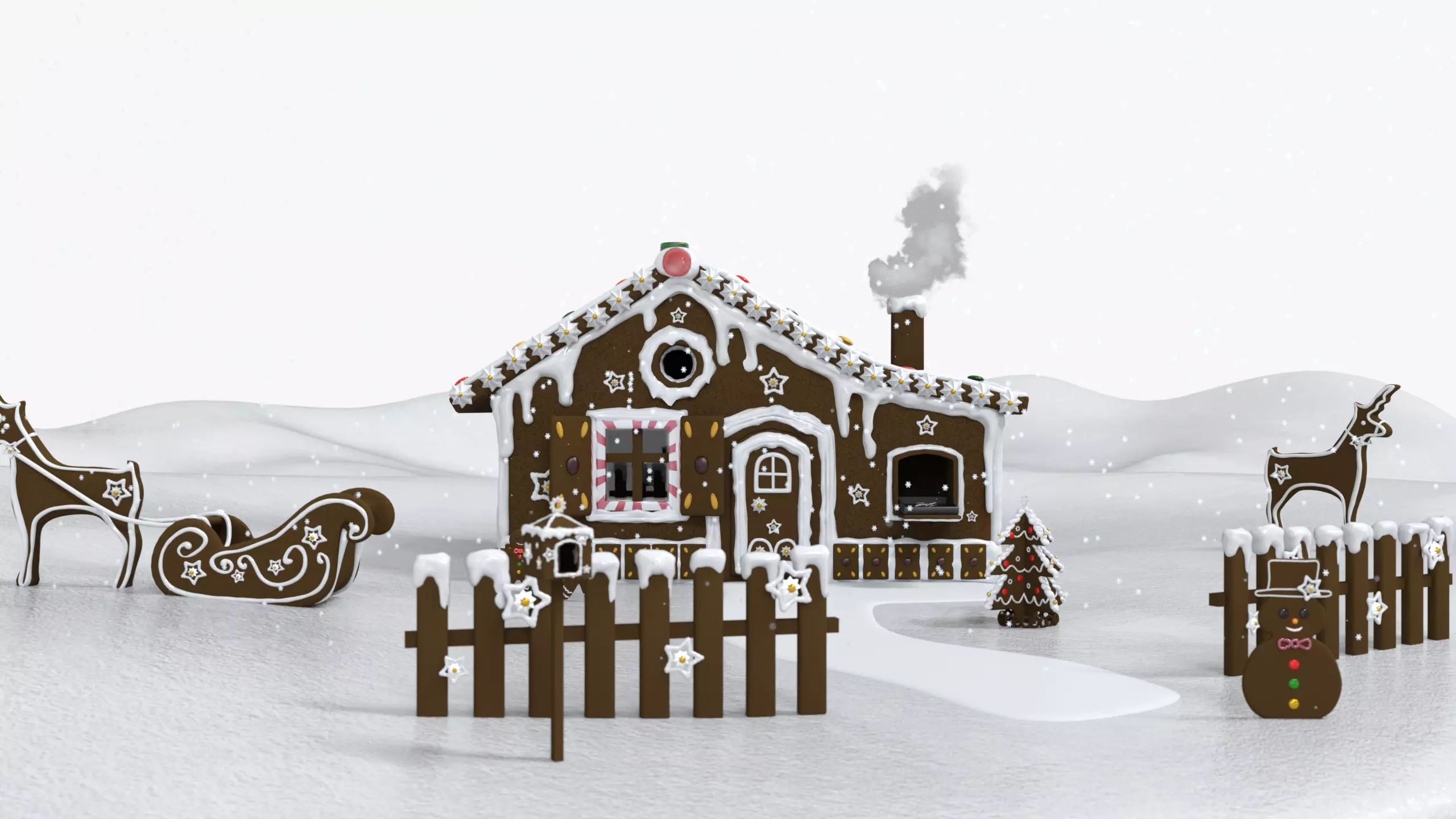 Gingerbread House Christmas Scene Low-poly 3D model_0