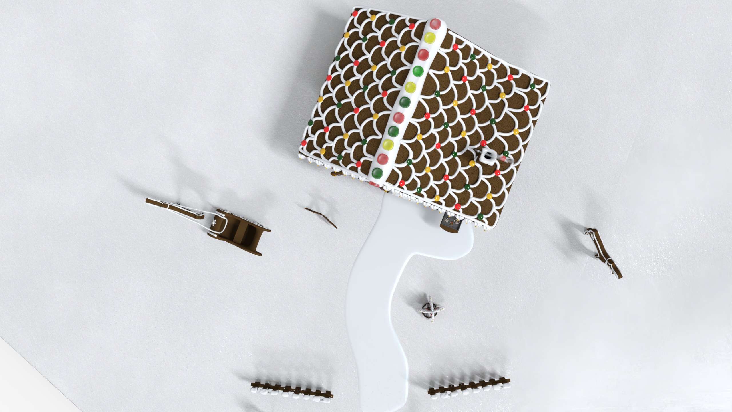 Gingerbread House Christmas Scene Low-poly 3D model_6