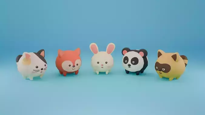 Cute Stylized Animals Collection Low-poly 3D model