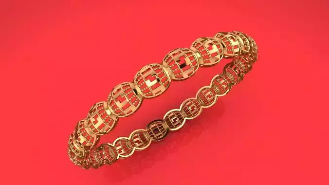 1359 Triple-Line Star Motif Bangle 11gm