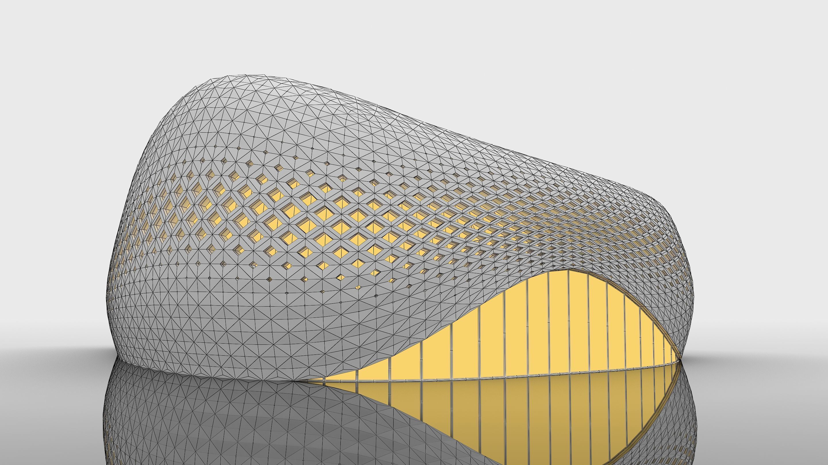 Organic architectural building with parametric openings Low-poly 3D model_8