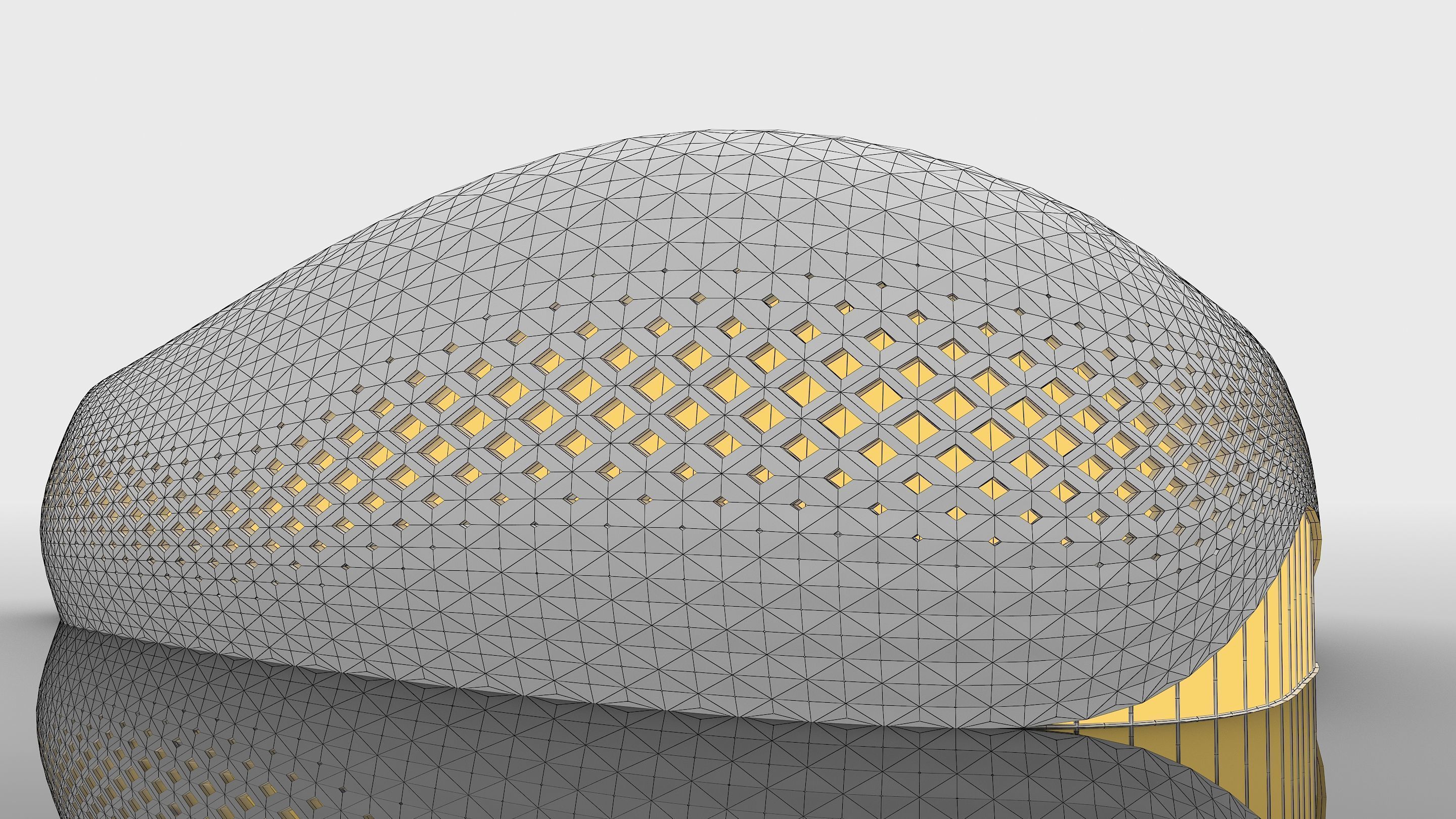 Organic architectural building with parametric openings Low-poly 3D model_9