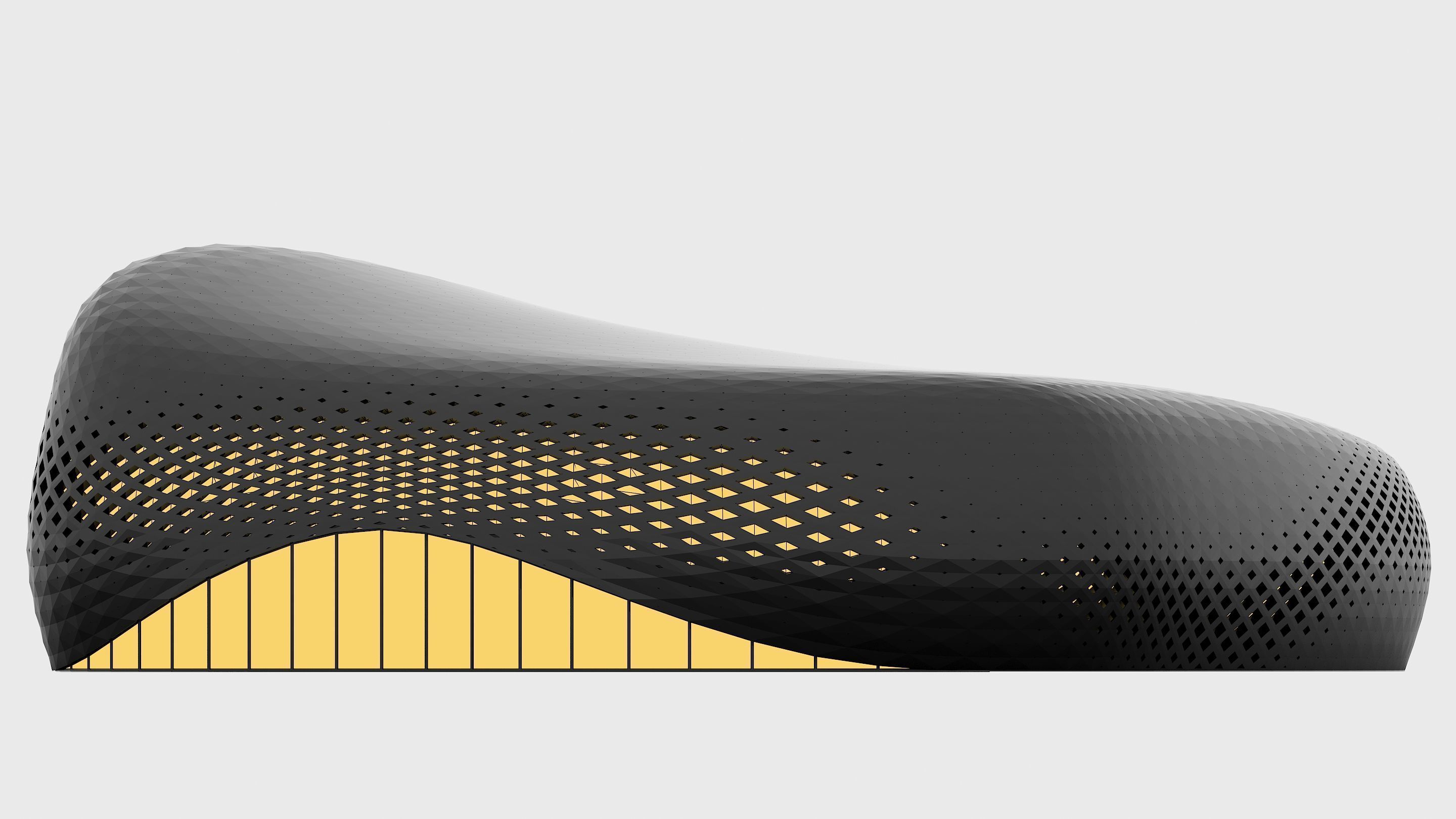 Organic architectural building with parametric openings Low-poly 3D model_6