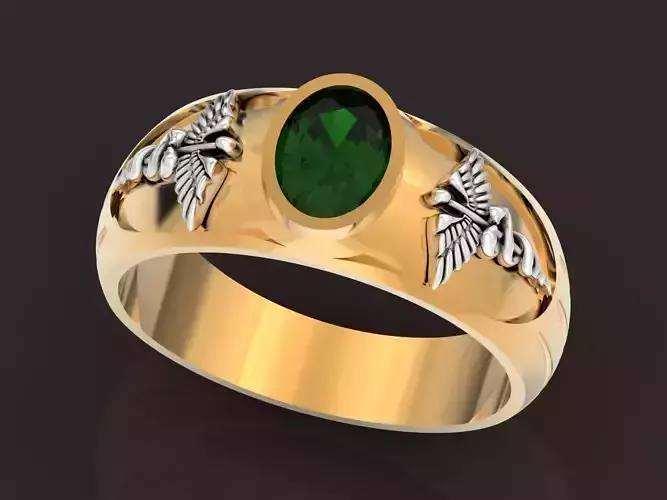 Man signet ring with Medical Symbol Caduceus Snake 1478