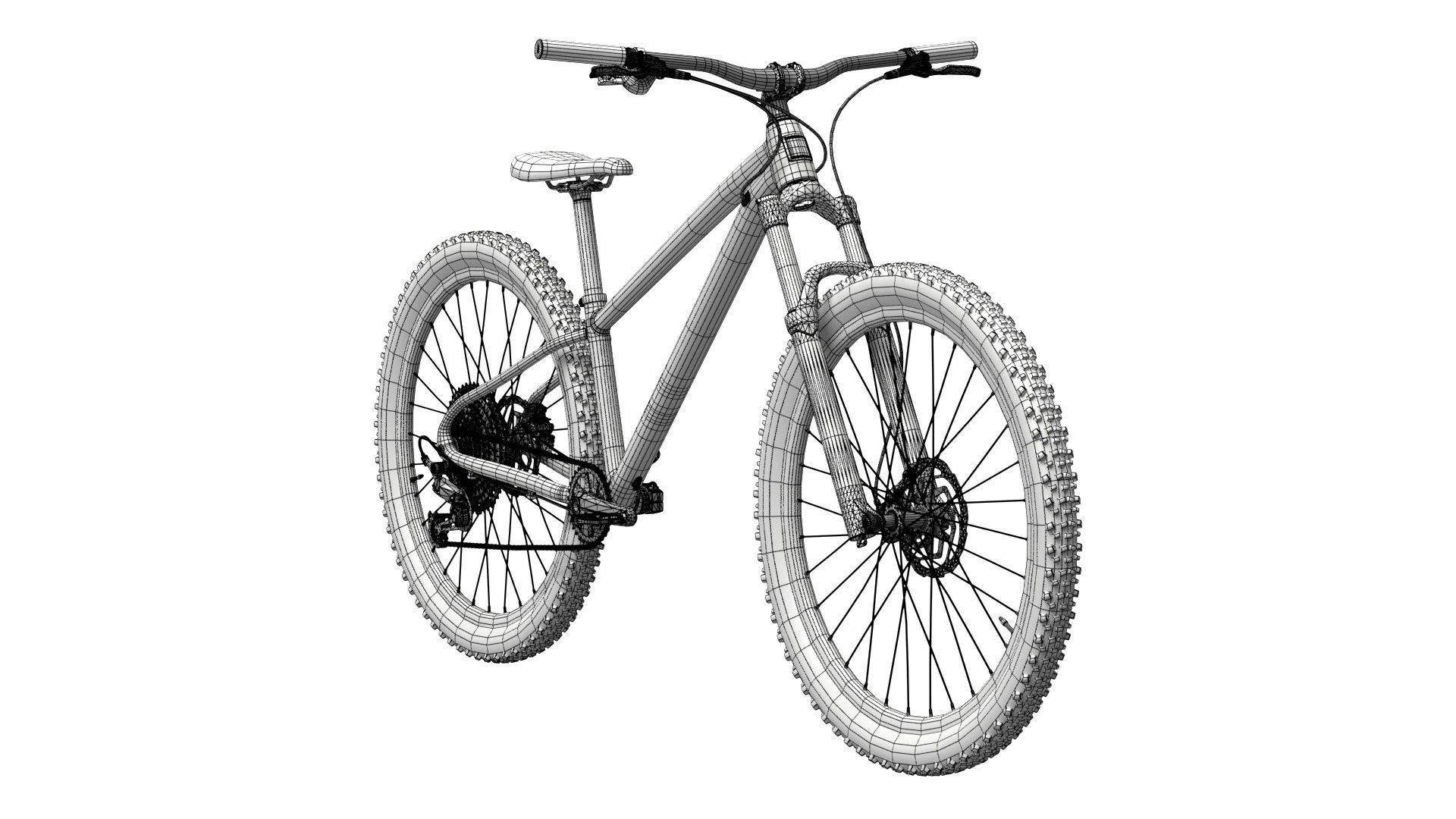 MTB hardtail in white black  Low-poly 3D model_8