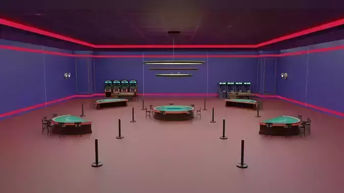 Realistic Casino Interior Model - Poker Tables 3D model