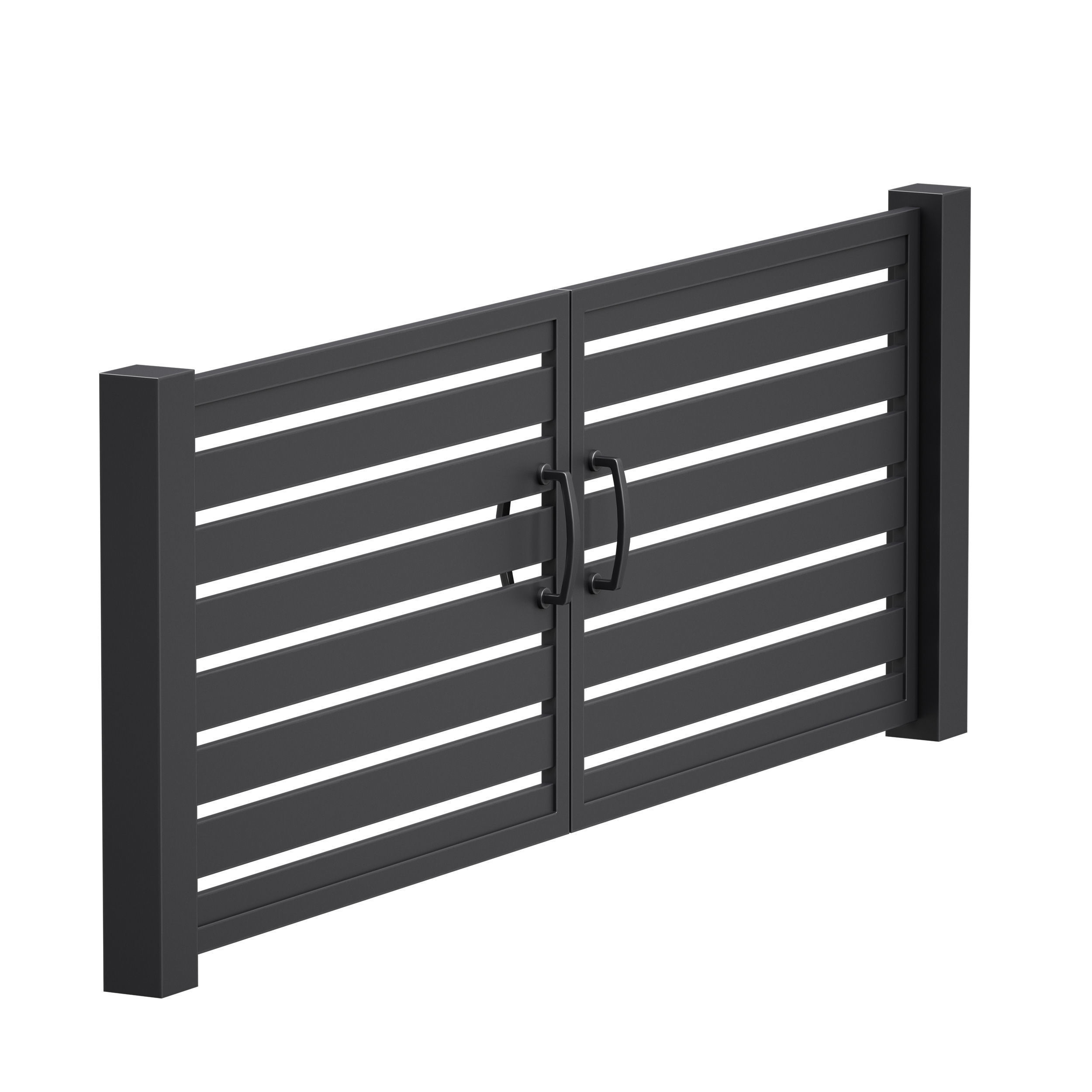 Black slatted fence gate with gate 3D model_3