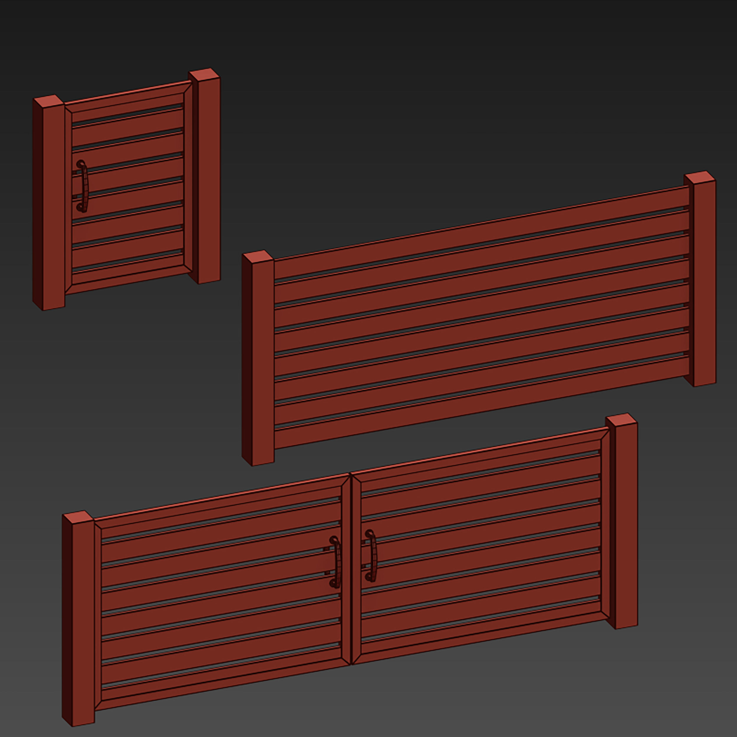 Black slatted fence gate with gate 3D model_23