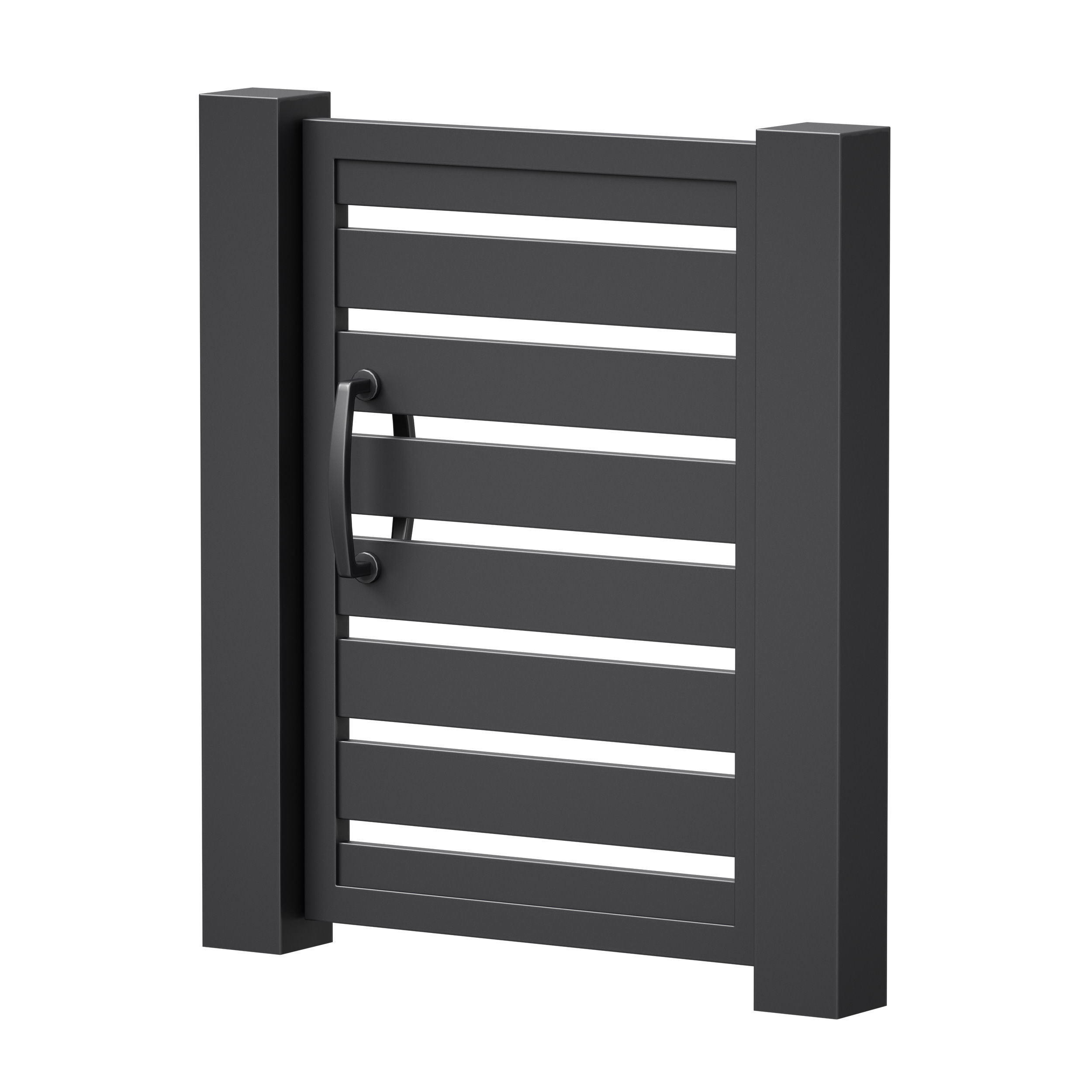 Black slatted fence gate with gate 3D model_10