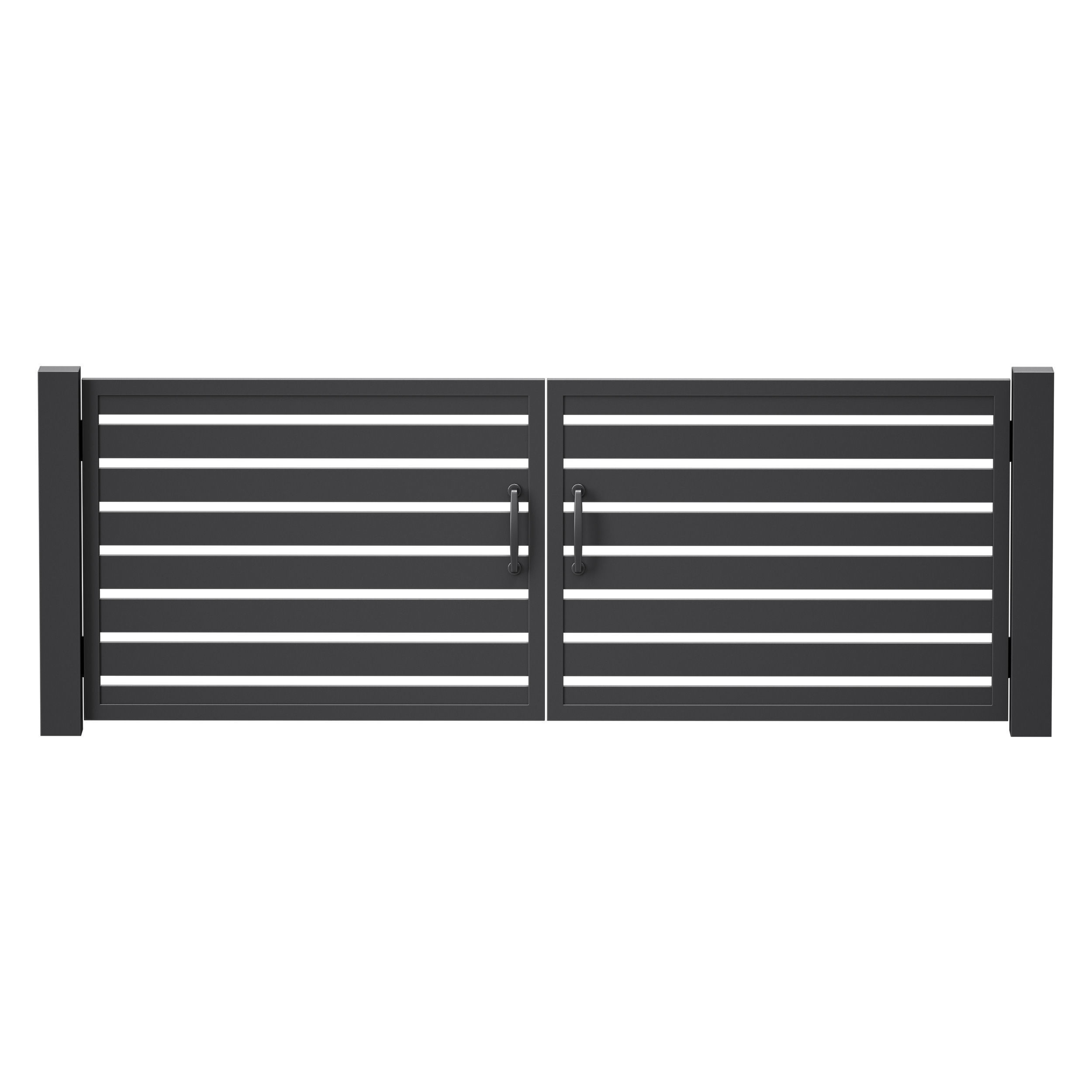 Black slatted fence gate with gate 3D model_4