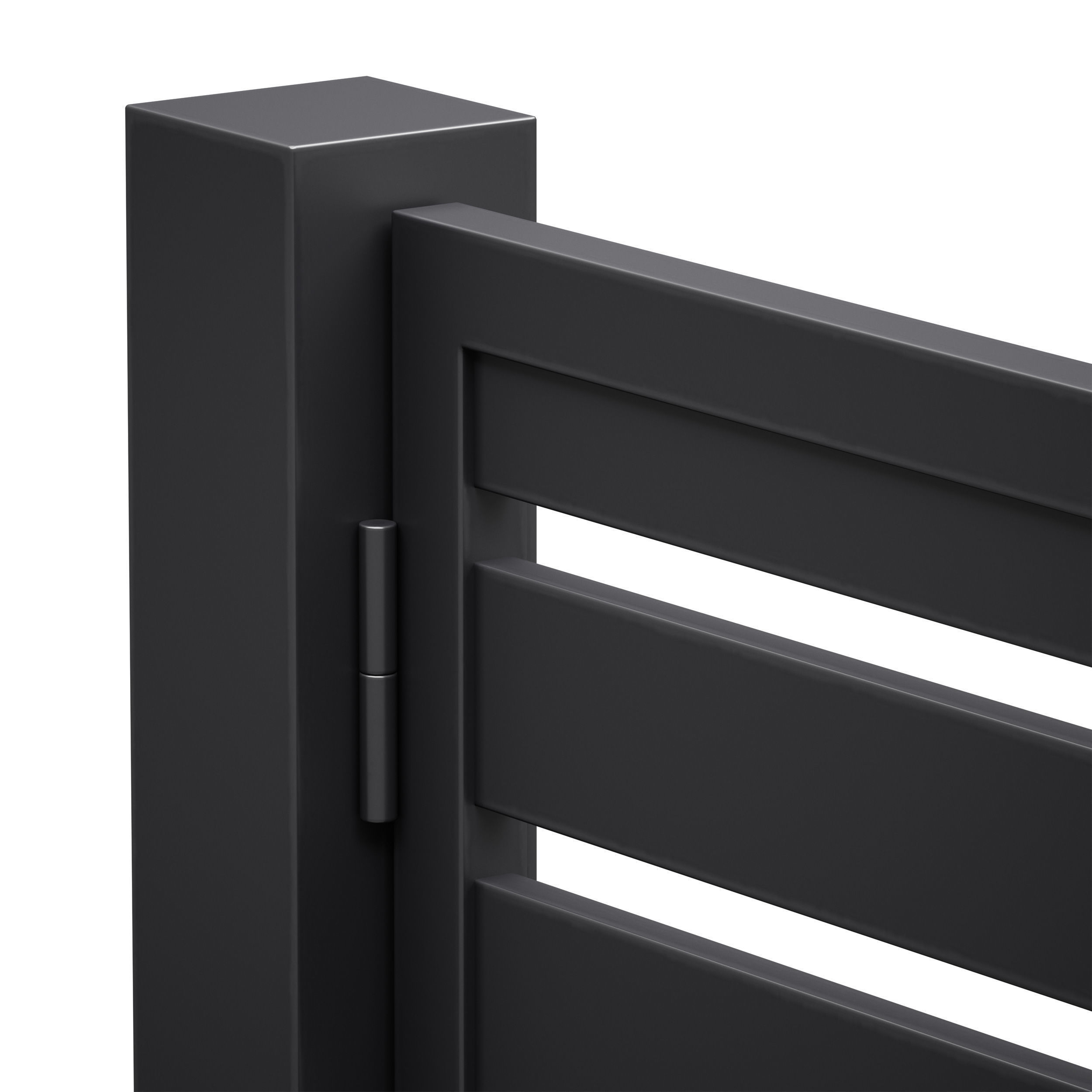 Black slatted fence gate with gate 3D model_21