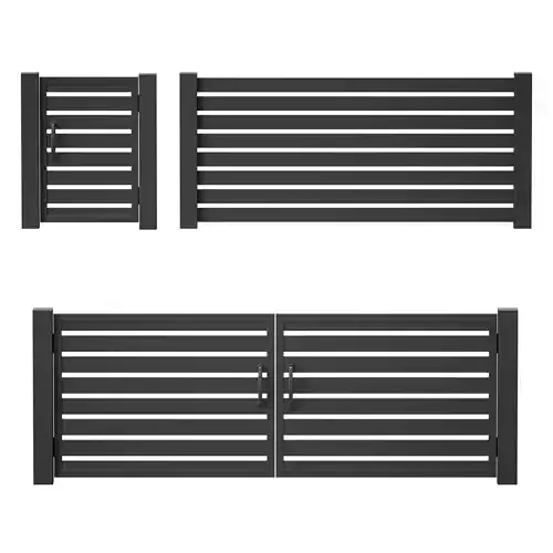 Black slatted fence gate with gate 3D model Black slatted fence gate with gate 3D model