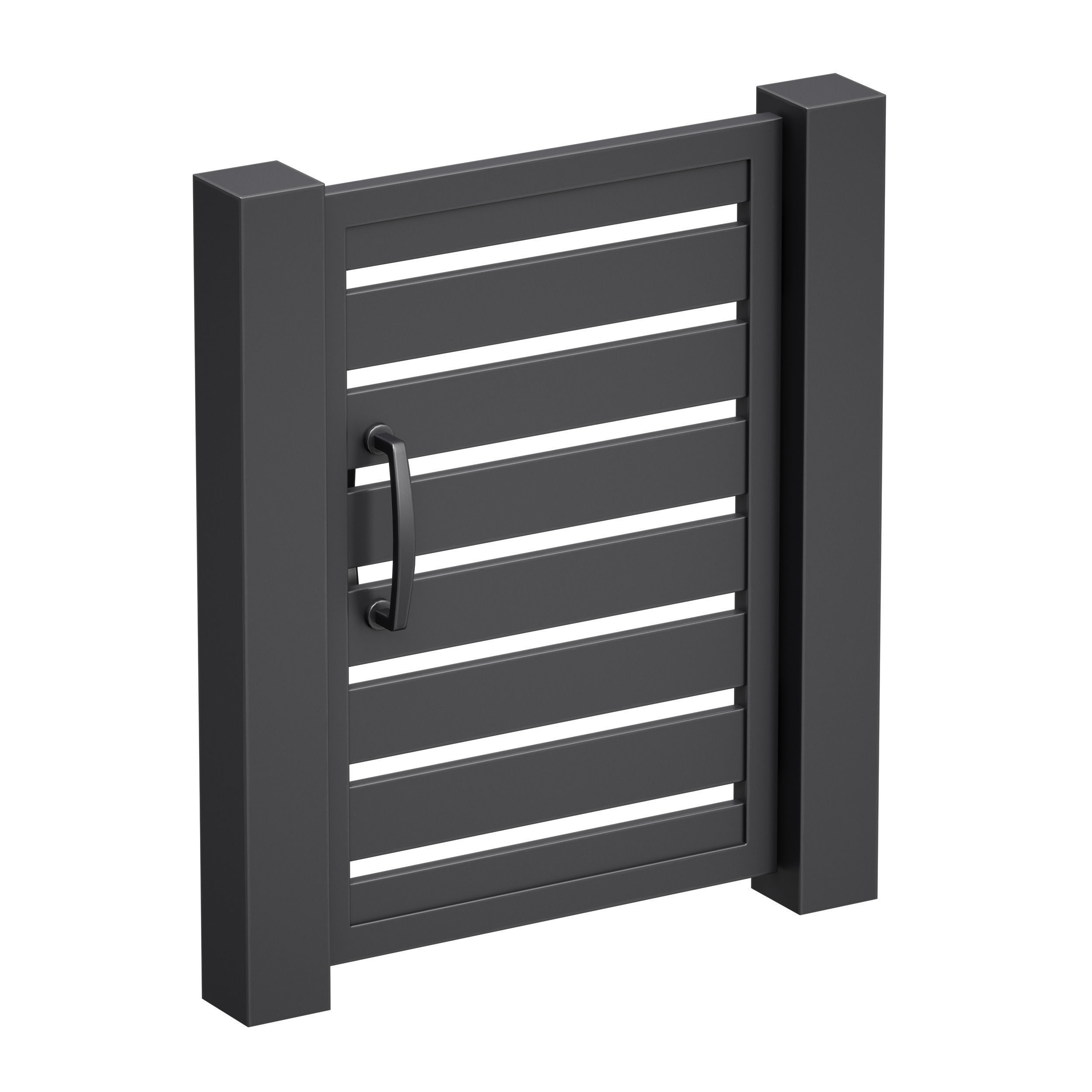 Black slatted fence gate with gate 3D model_6