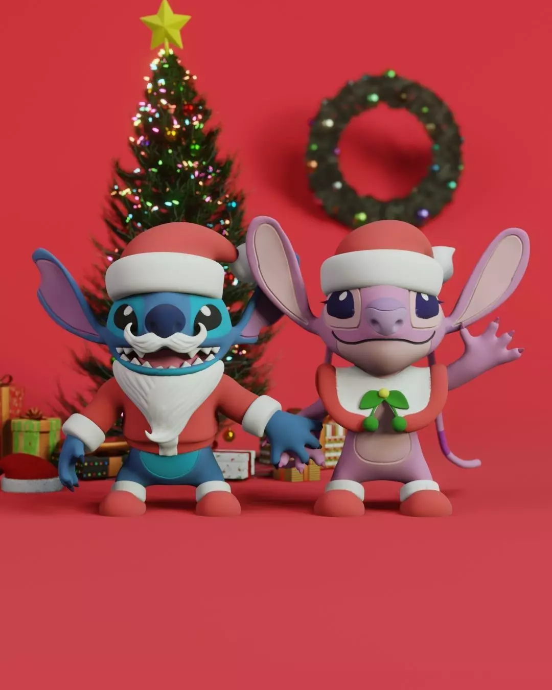 Stitch And Angel Christmas 3D print model_0