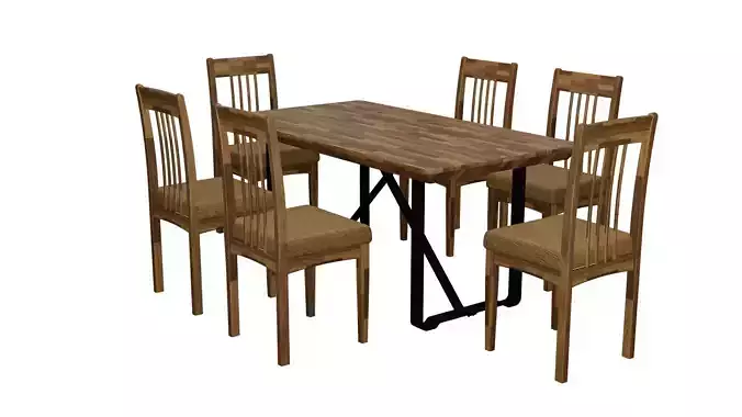 6-Seater Dining Table Rustic Mid-century modern