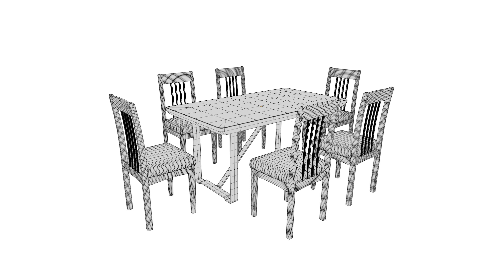 6-Seater Dining Table Rustic Mid-century modern Low-poly 3D model_2