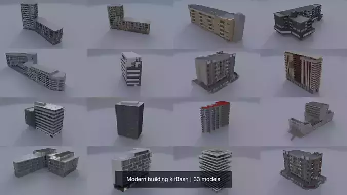 Modern building kitBash 3D Model Collection
