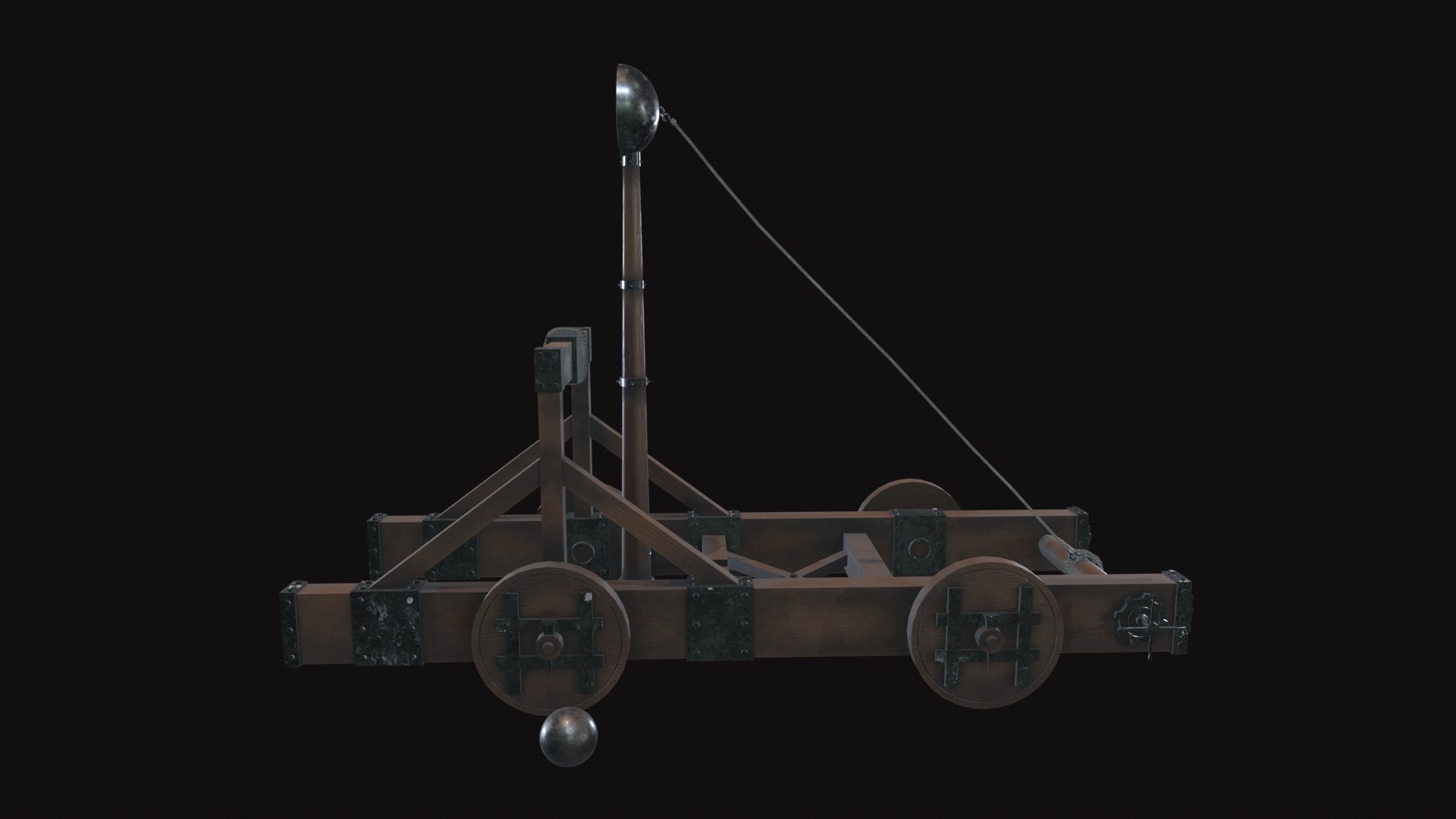 Medieval Catapult V01 New Low-poly 3D model_5