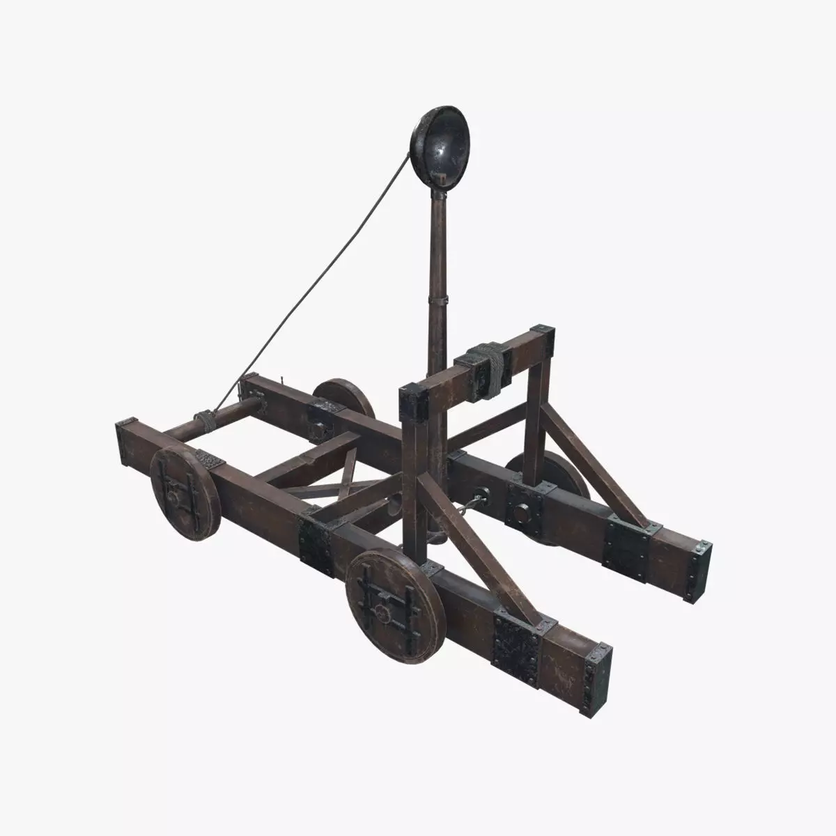 Medieval Catapult V01 Old Low-poly 3D model_0