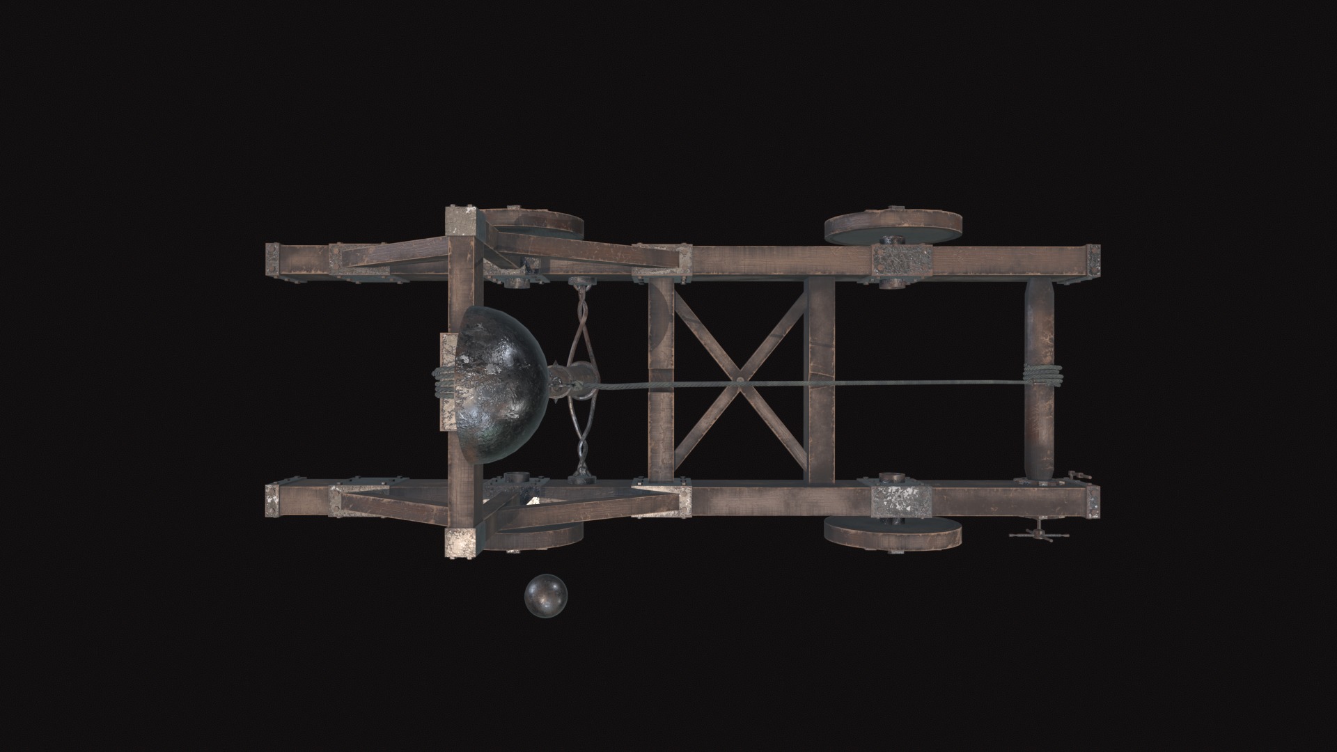 Medieval Catapult V01 Old Low-poly 3D model_7