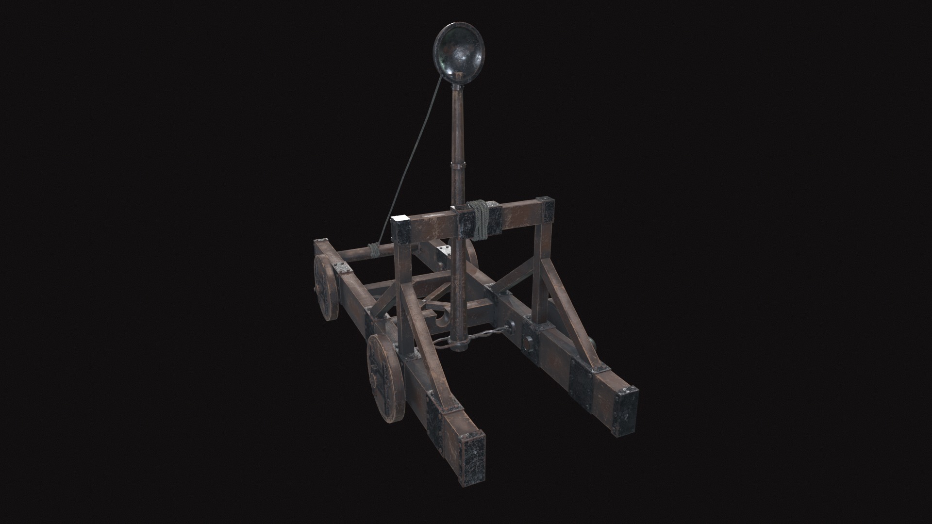 Medieval Catapult V01 Old Low-poly 3D model_2