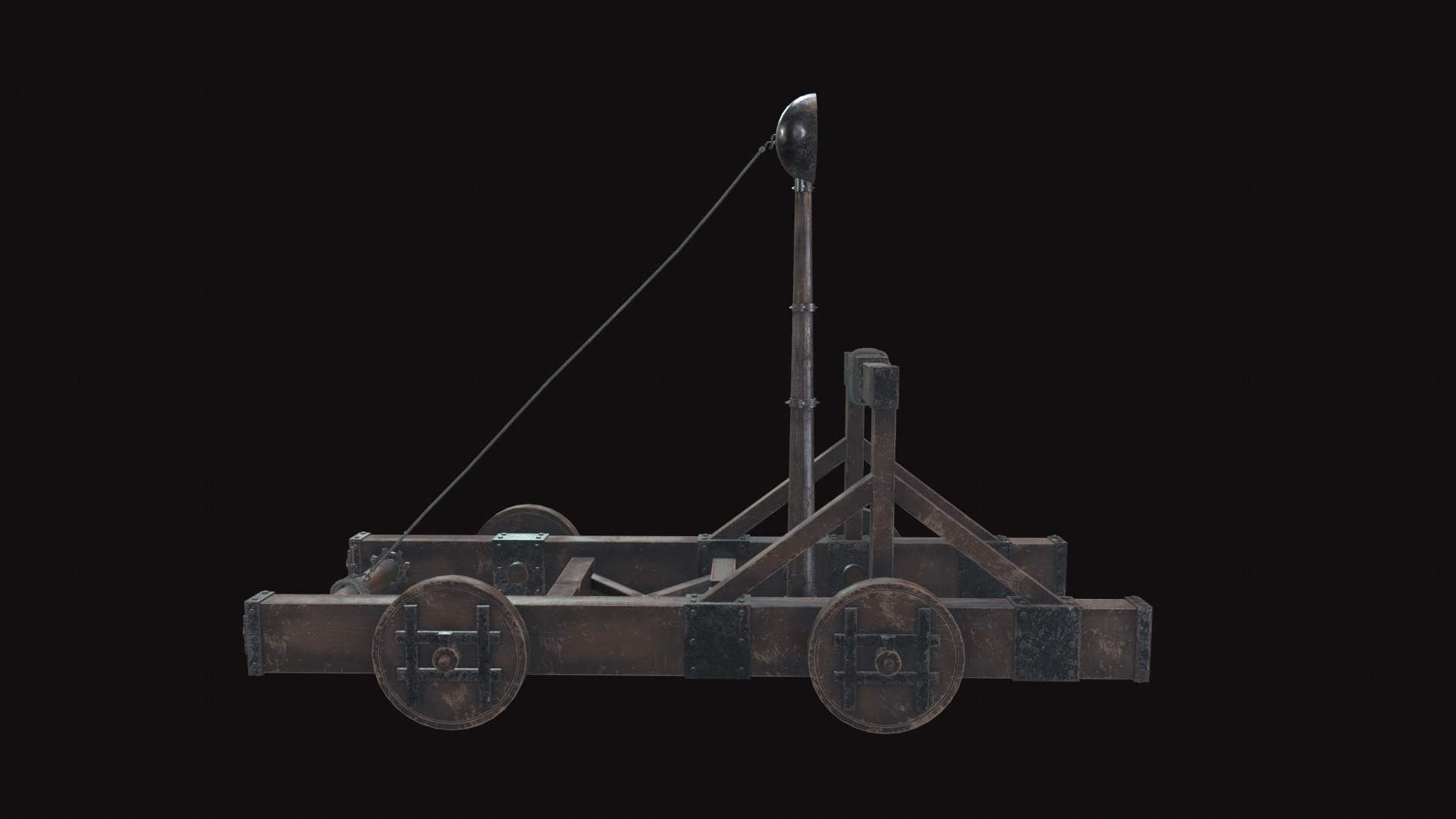 Medieval Catapult V01 Old Low-poly 3D model_6