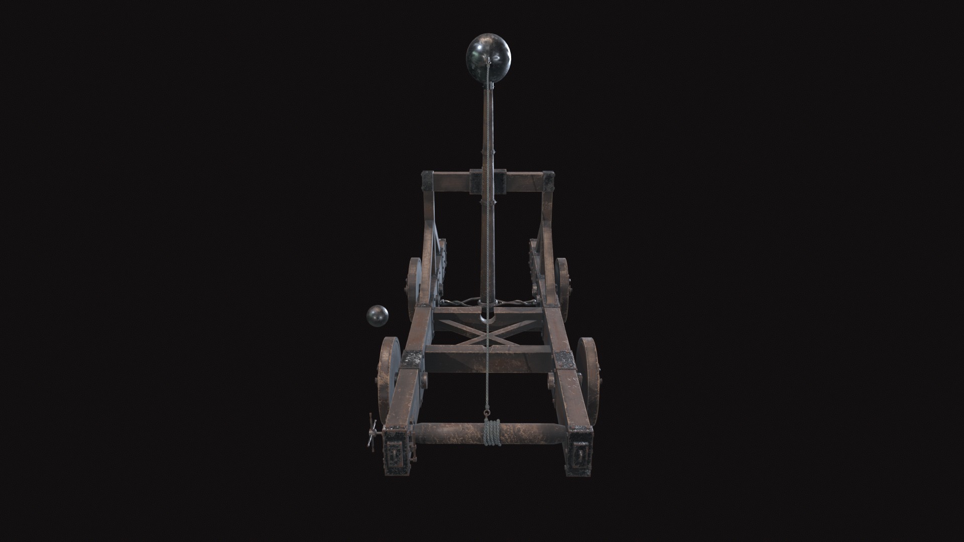 Medieval Catapult V01 Old Low-poly 3D model_3