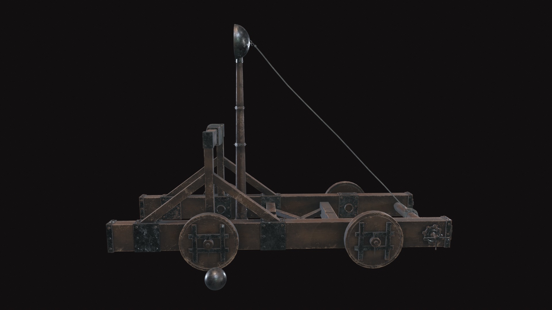 Medieval Catapult V01 Old Low-poly 3D model_5