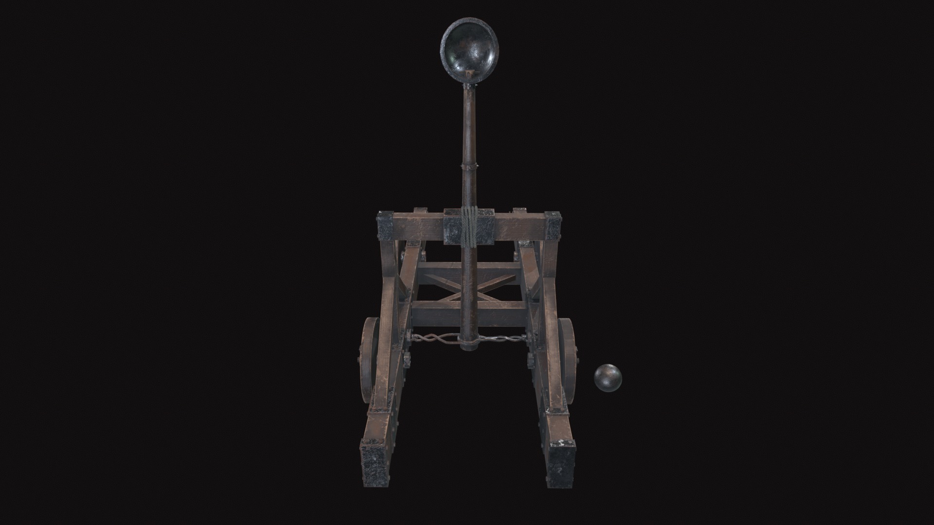 Medieval Catapult V01 Old Low-poly 3D model_4