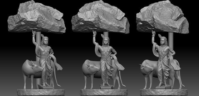 Krishna ji with Govardhan indian god idol 3D print model