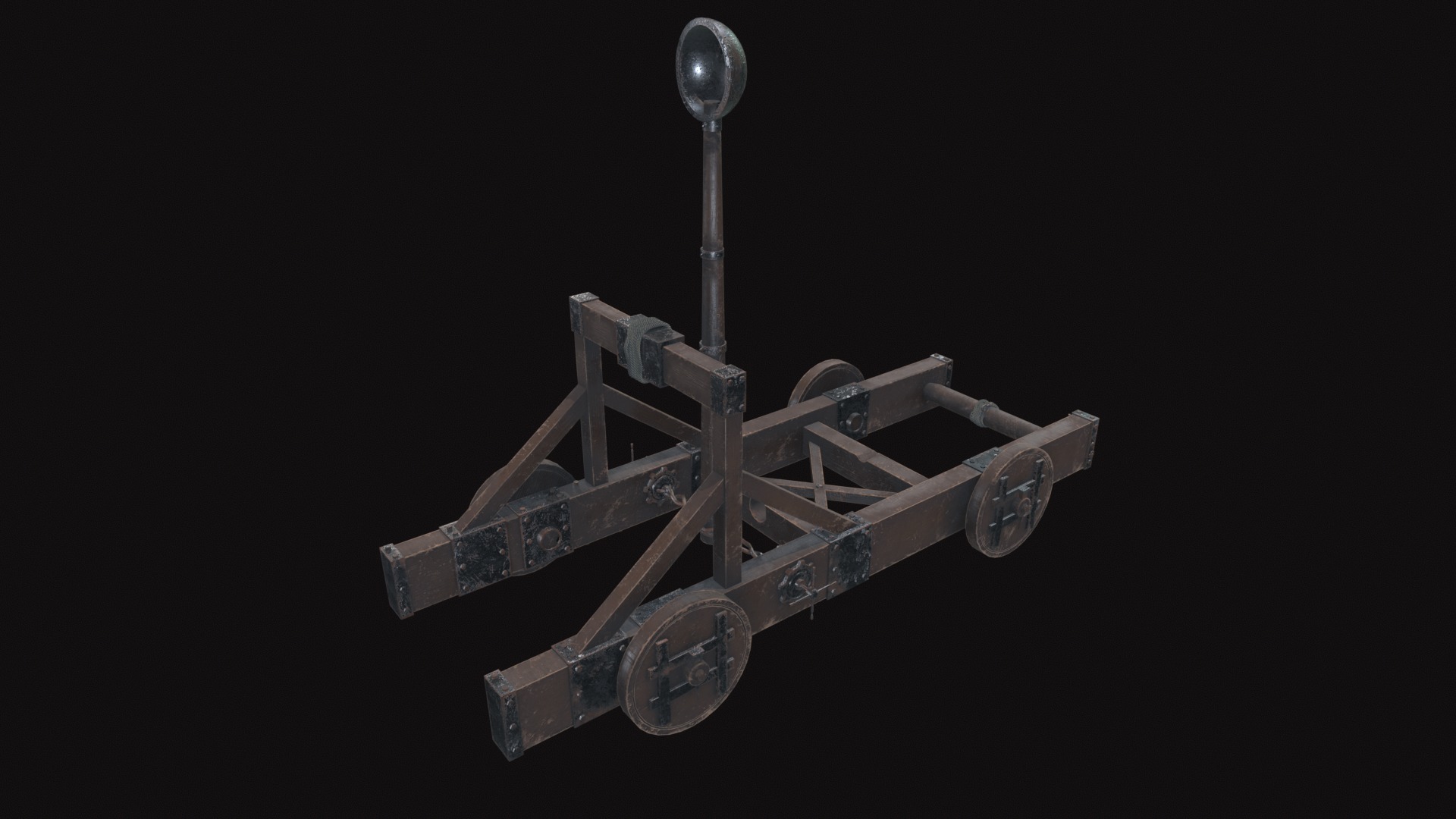 Medieval Catapult V02 Old Low-poly 3D model_2