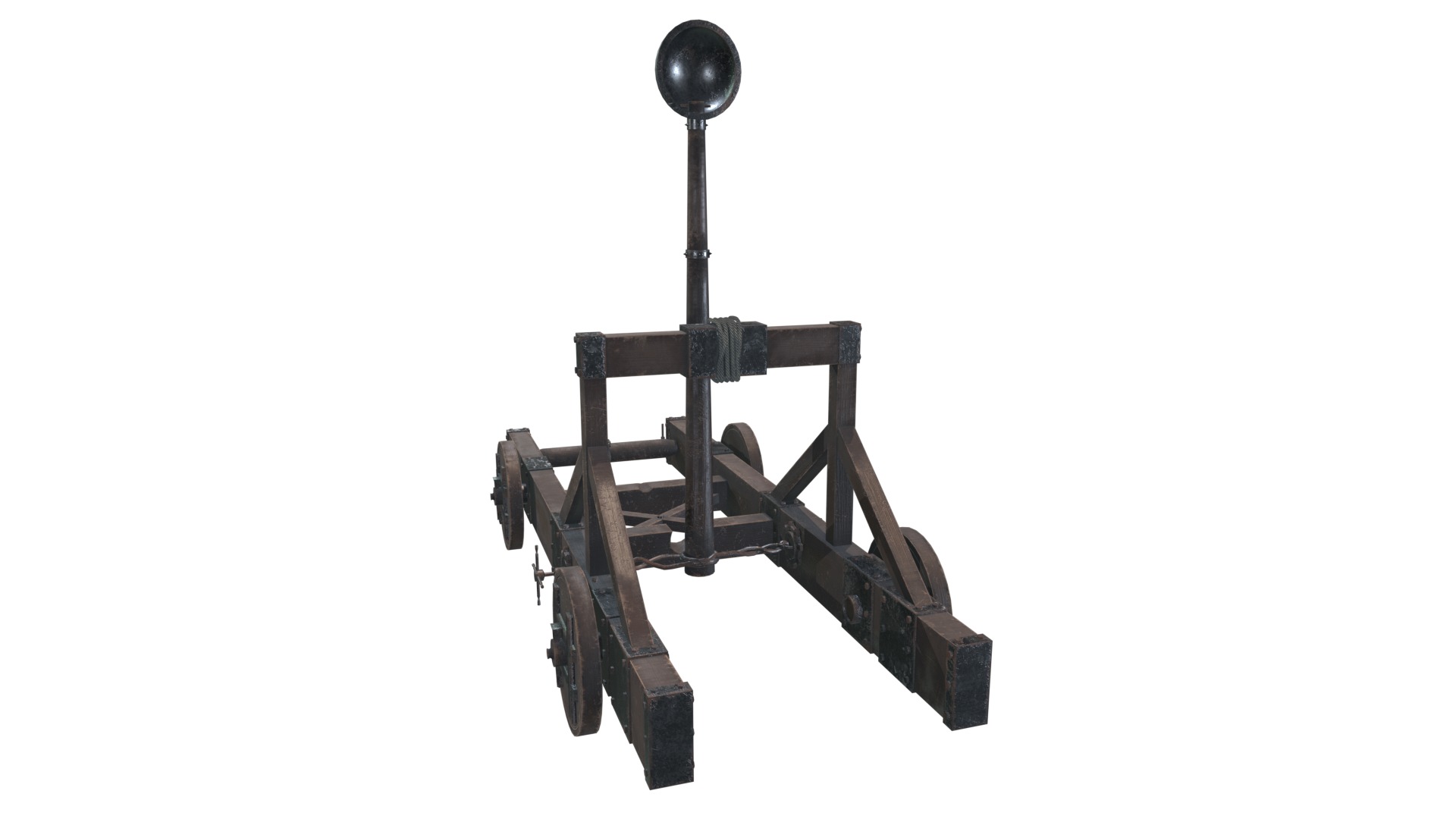 Medieval Catapult V02 Old Low-poly 3D model_8