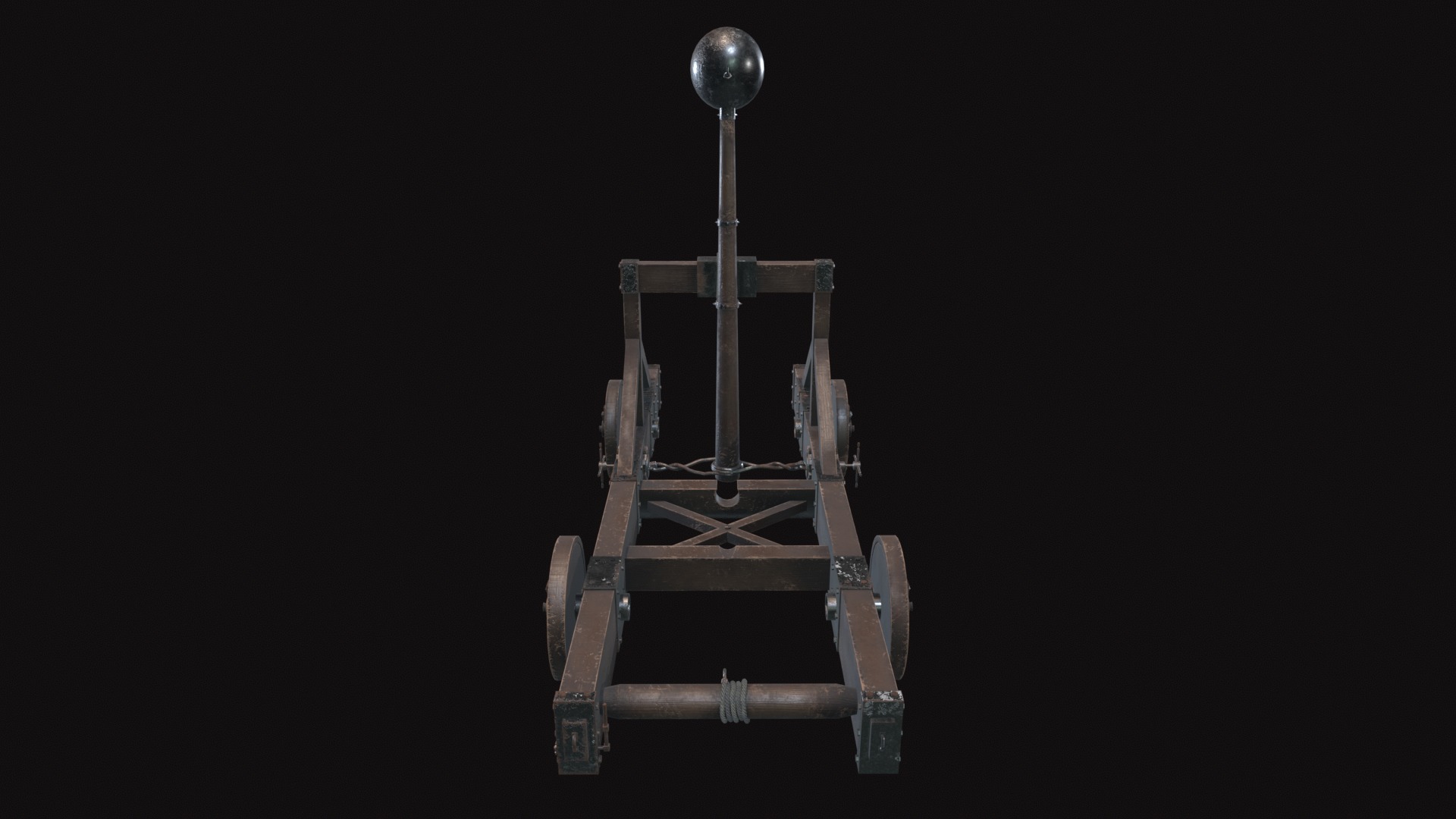 Medieval Catapult V02 Old Low-poly 3D model_3