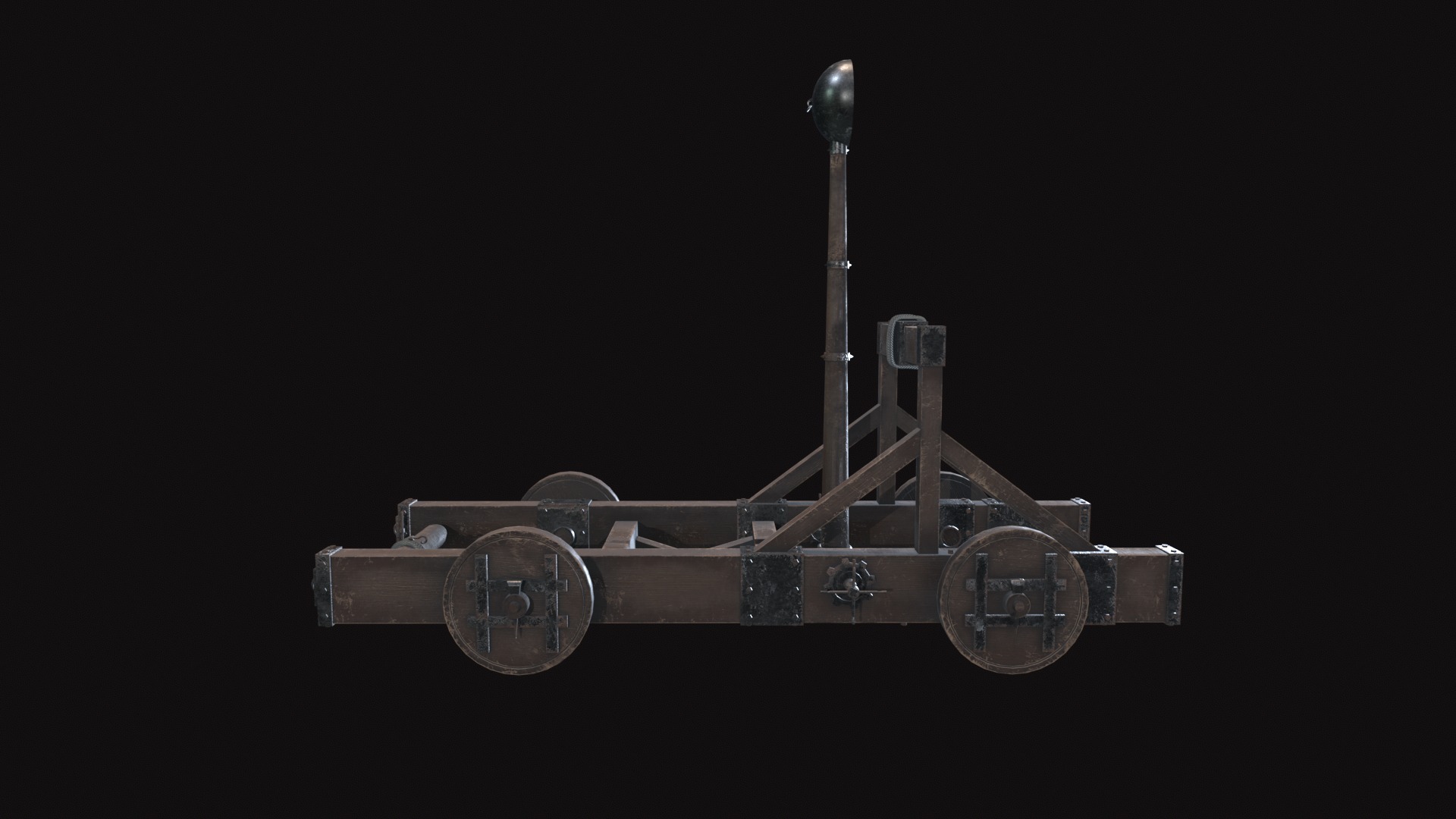 Medieval Catapult V02 Old Low-poly 3D model_6