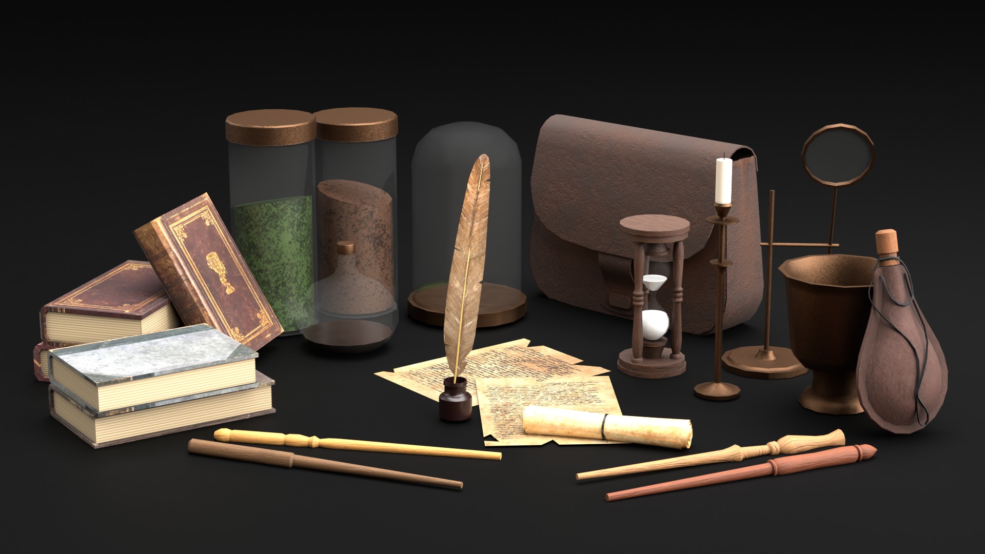 Wizard Student stuff for magical classroom Low-poly 3D model_1