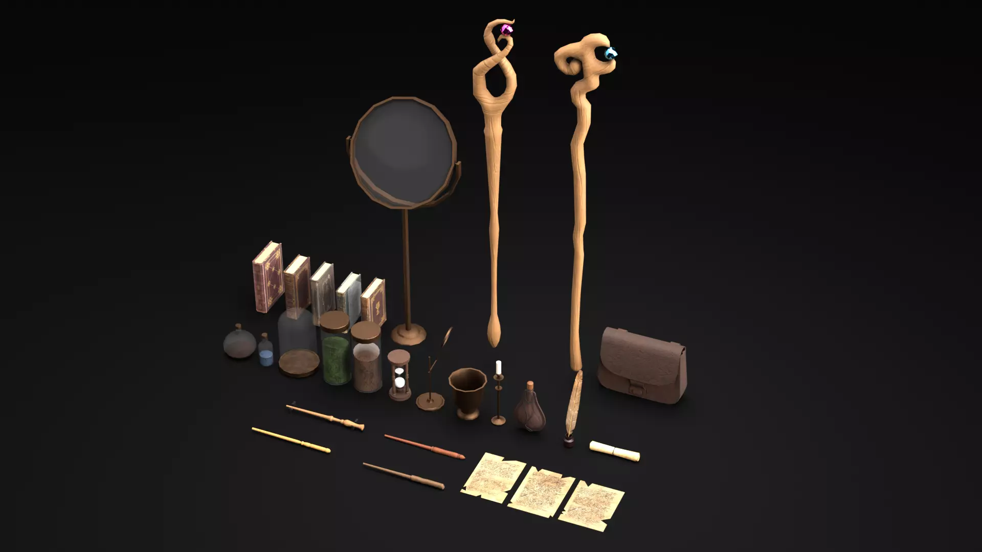 Wizard Student stuff for magical classroom Low-poly 3D model_0