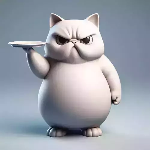 Chubby Angry Cat Holding Plate 3D model