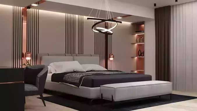 Realistic 3D Bedroom Scene