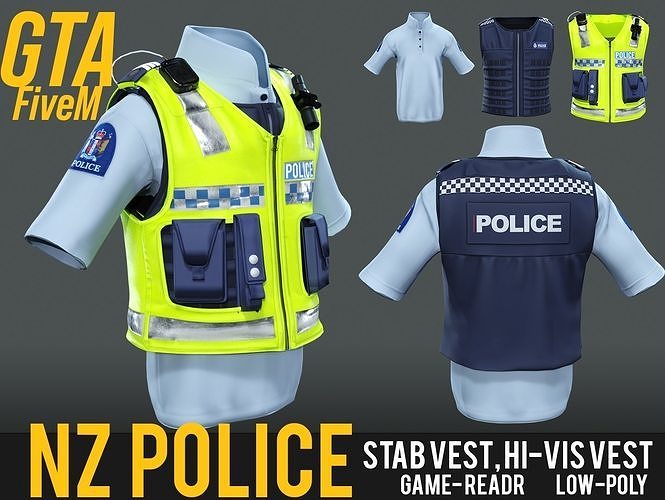 NZ Police Uniform Stab Vest Hi-Vis Vest Microphone GTA fivem Low-poly 3D model
