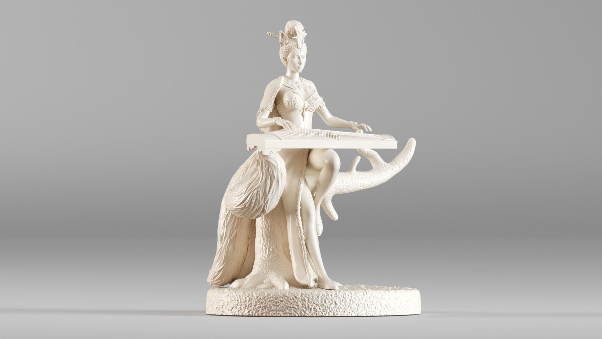 001562 Elegant mythical fox girl 3D print model_5