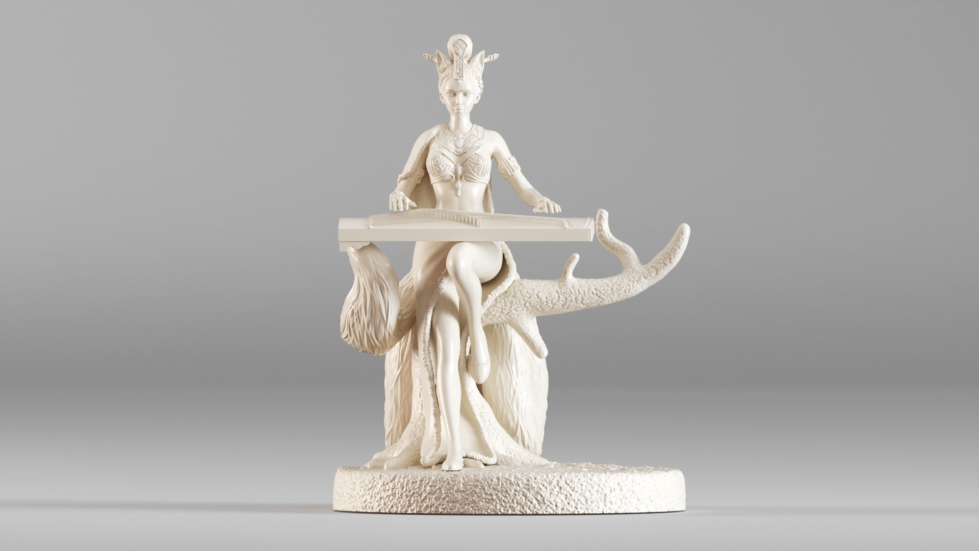 001562 Elegant mythical fox girl 3D print model_3