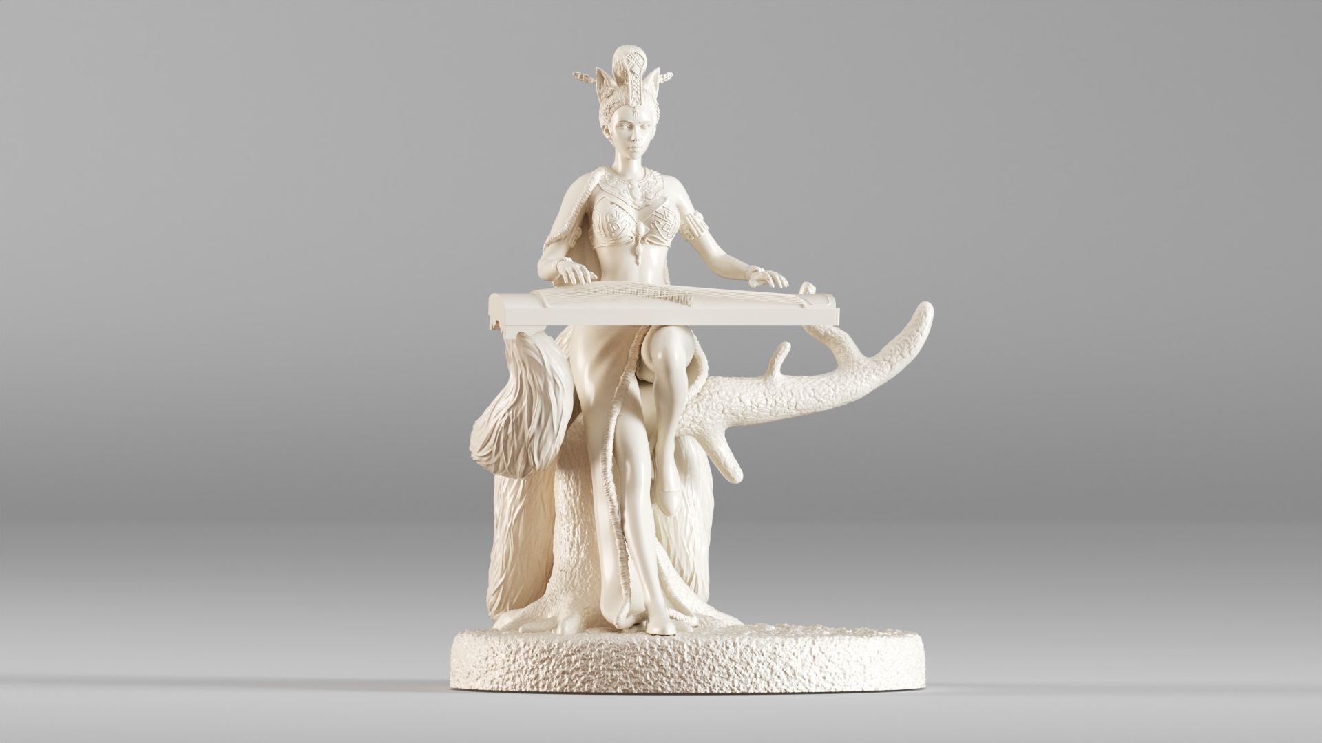 001562 Elegant mythical fox girl 3D print model_4