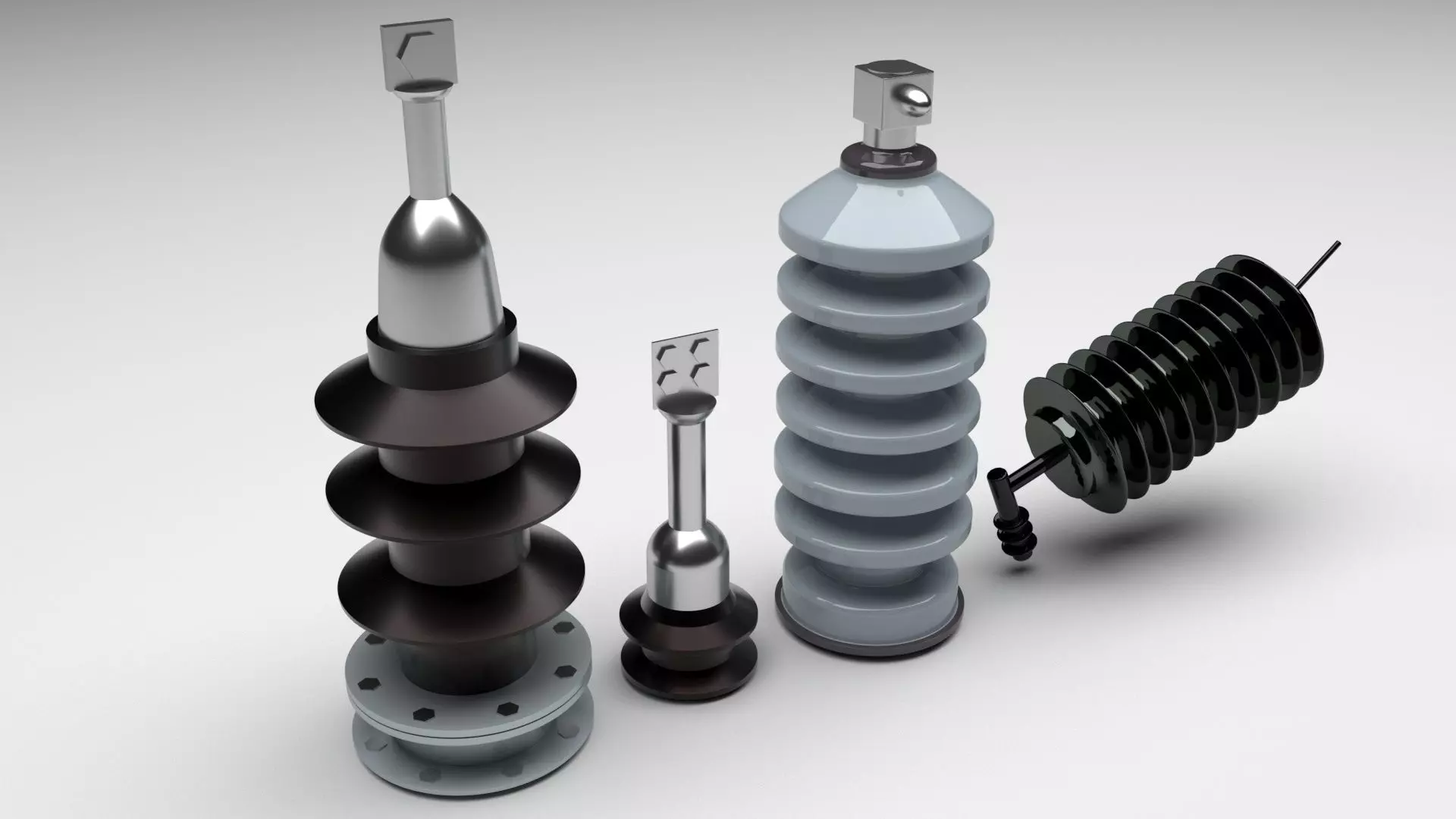 High Voltage Porcelain Insulators Set 3D model_0